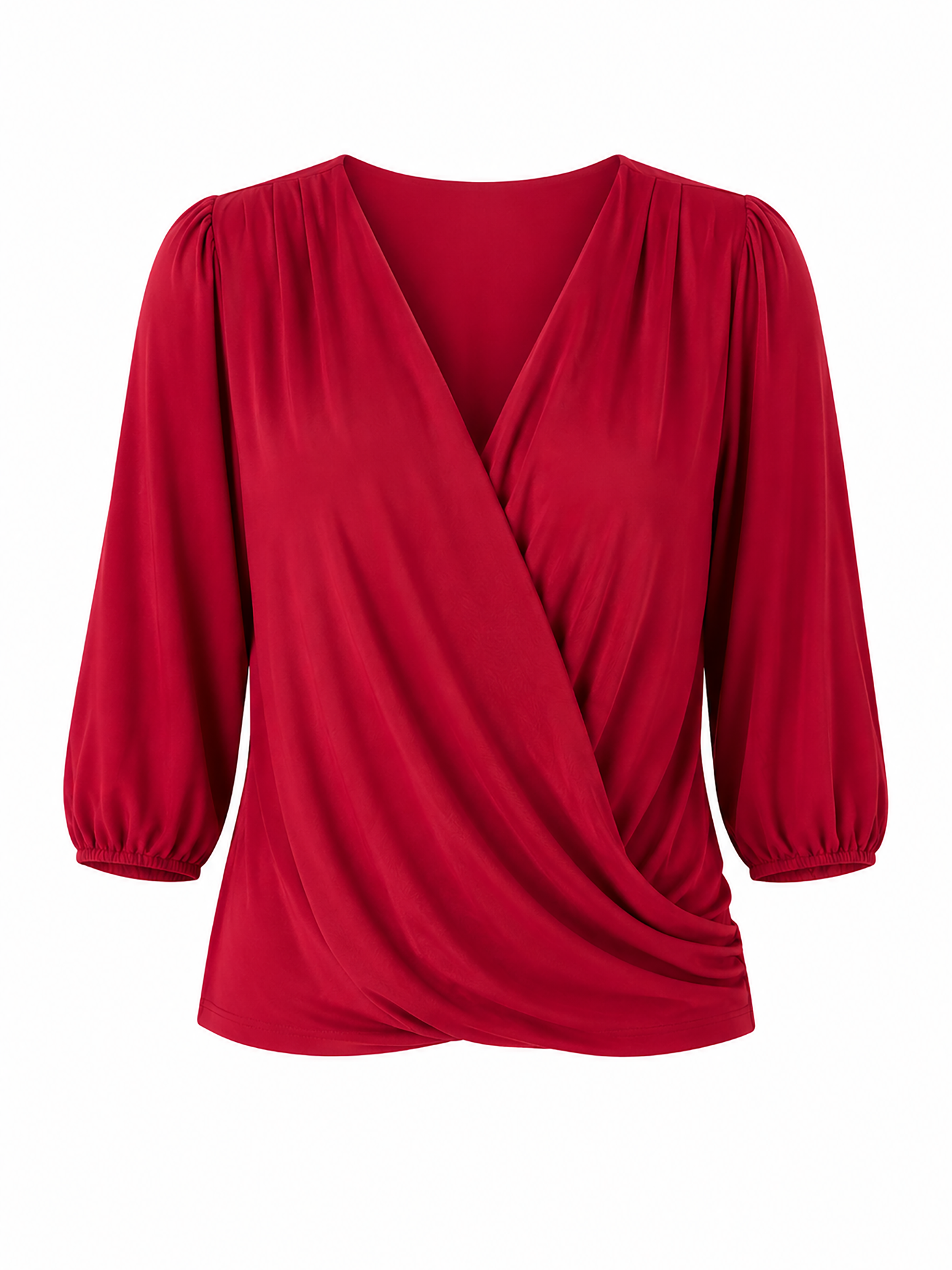 Athena 7/8 Sleeve Drape Top - Cherry