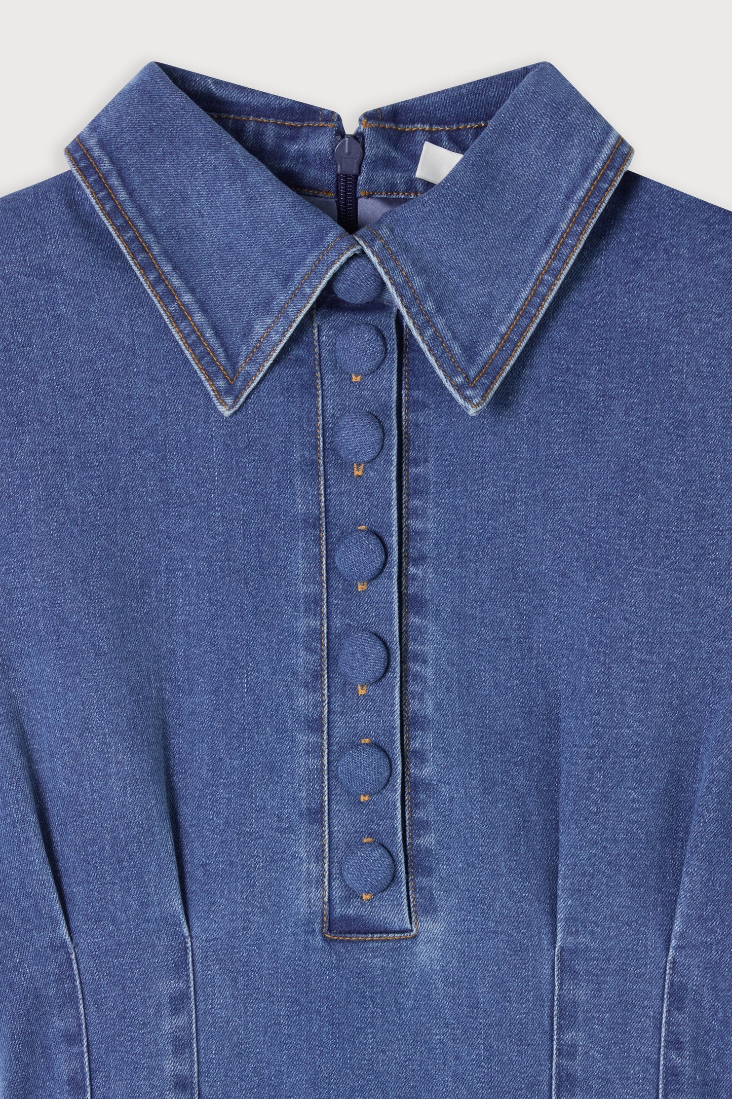 Cotton Mix Denim Collared Midi Dress