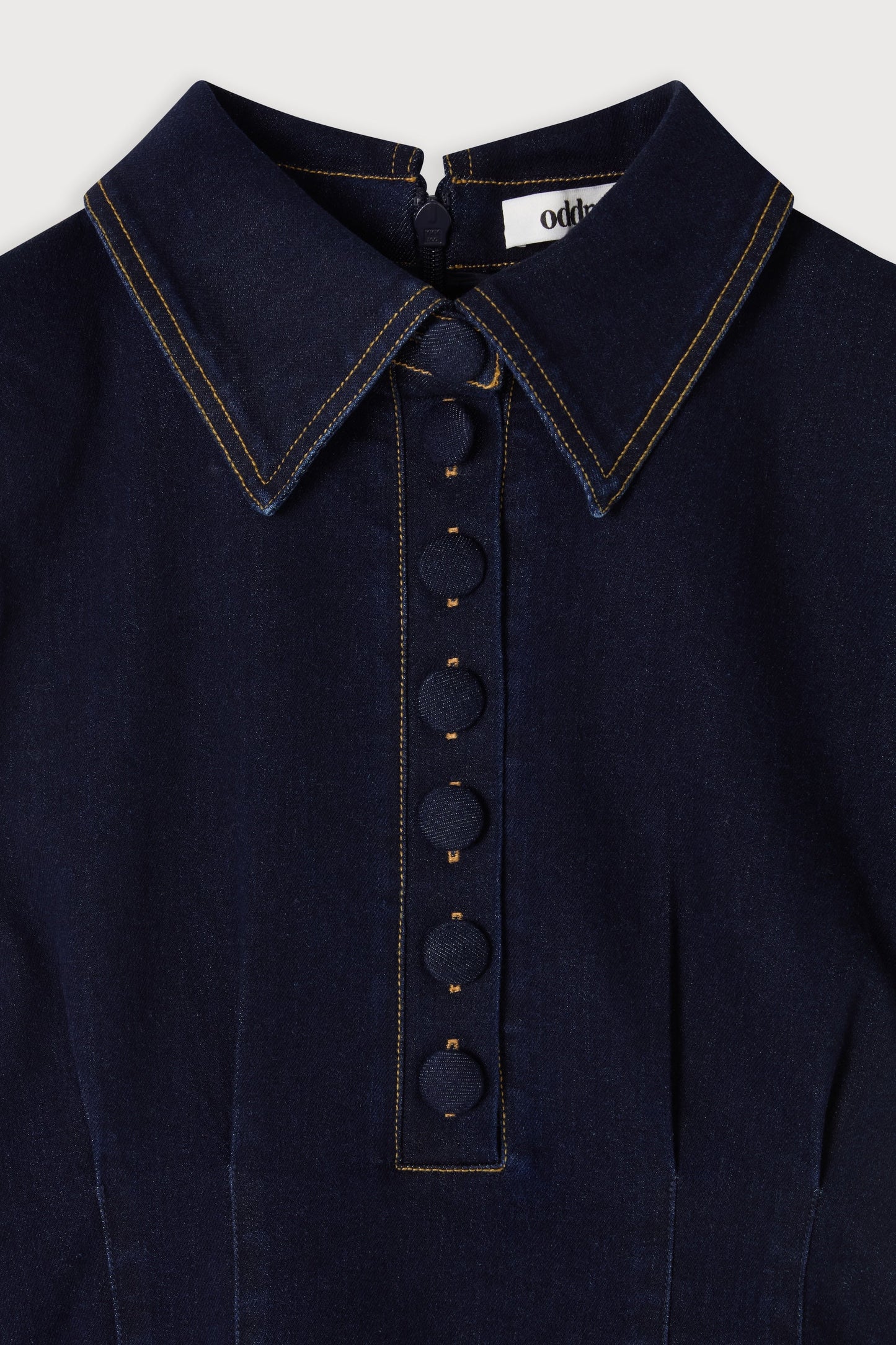 Cotton Mix Denim Collared Mini Dress