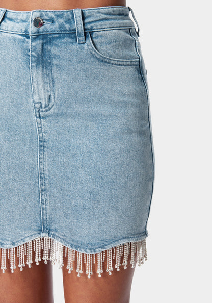 Rhinestone Hem Denim Skirt