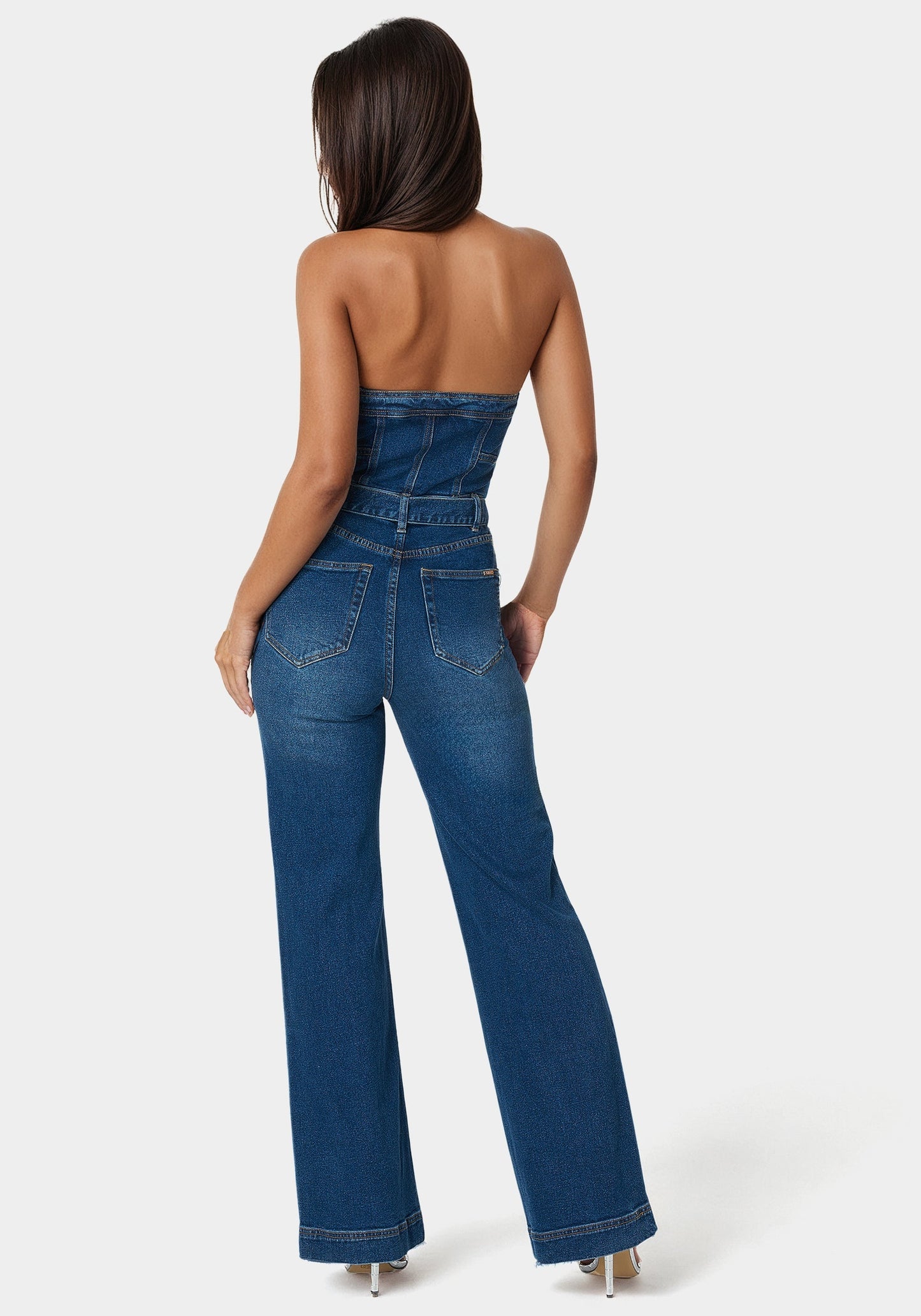 Front Zipper Wide Leg Denim Jumpsuit