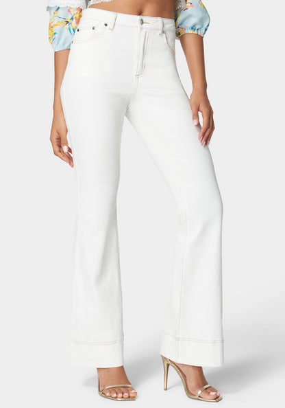 Natural Waist Lace Detail Wide Leg Jeans