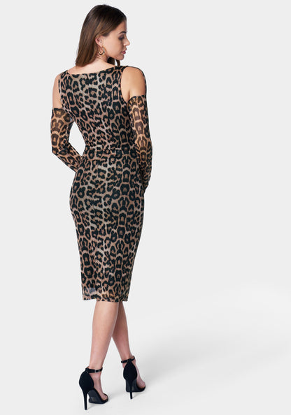 Mesh Sleeved Midi Dress