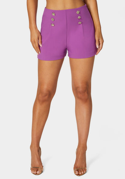 High Waist Button Detail Flared Shorts