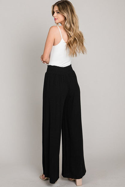 Becky Drawstring Linen Wide Leg Pants Black