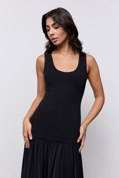 Cotton Mix Dropped Waist Maxi Dress