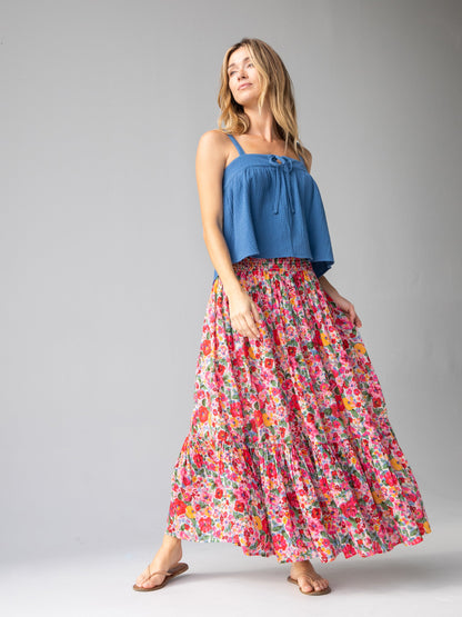 Flora Convertible Cotton Maxi Skirt - Bright Pink Floral