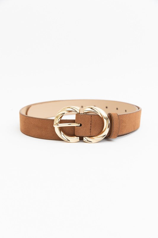 Yuna Double Ring Twisted Faux Leather Belt Brown