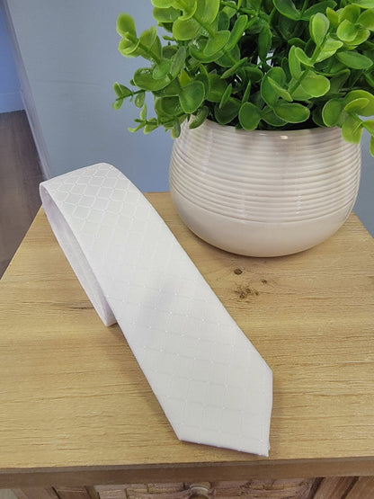 White Temple Tie - Neat Squares