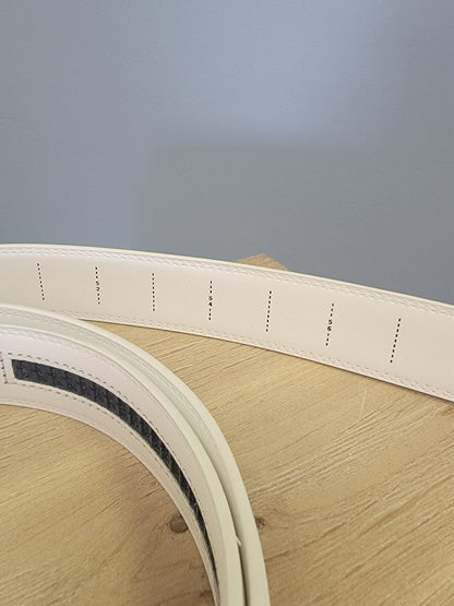 White Ratchet Belt-Traditional buckle in Gunmetal