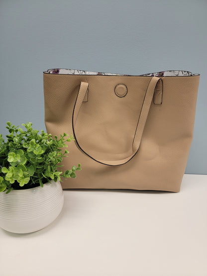 Reversable Temple Tote - White/Tan