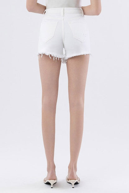 Avra High Rise Frayed Hem Denim Shorts White