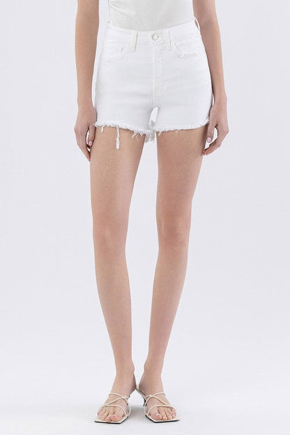 Avra High Rise Frayed Hem Denim Shorts White