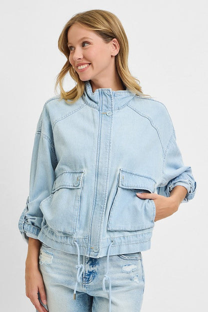 Sydney Long Sleeve Oversized Cargo Denim Jacket Light Wash