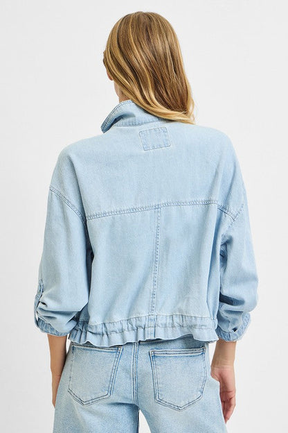 Sydney Long Sleeve Oversized Cargo Denim Jacket Light Wash