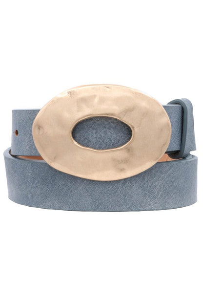 Katie Hammered Oval Buckle Belt Blue