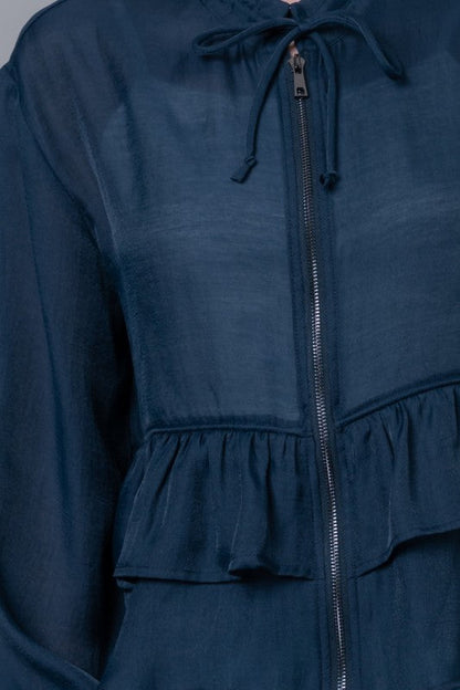 Stellan Long Sleeve Ruffle Tiered Jacket Navy