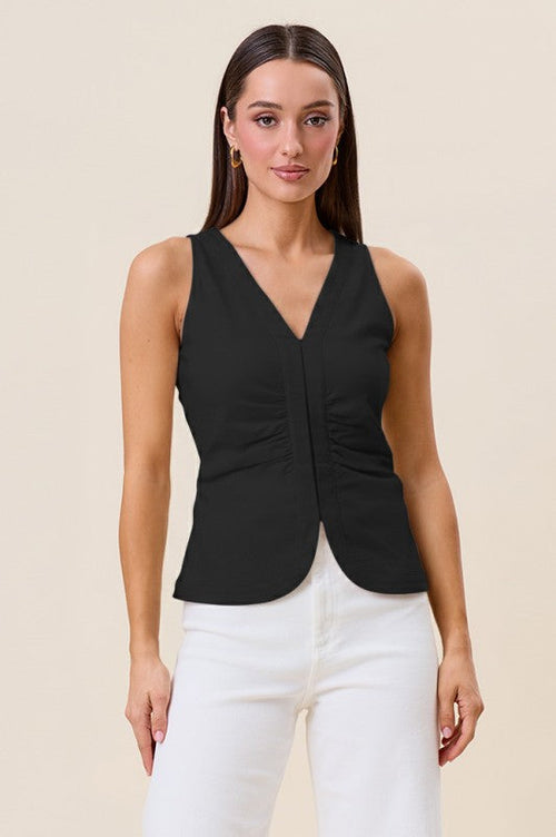 Whitley Sleeveless Shirred Top Black