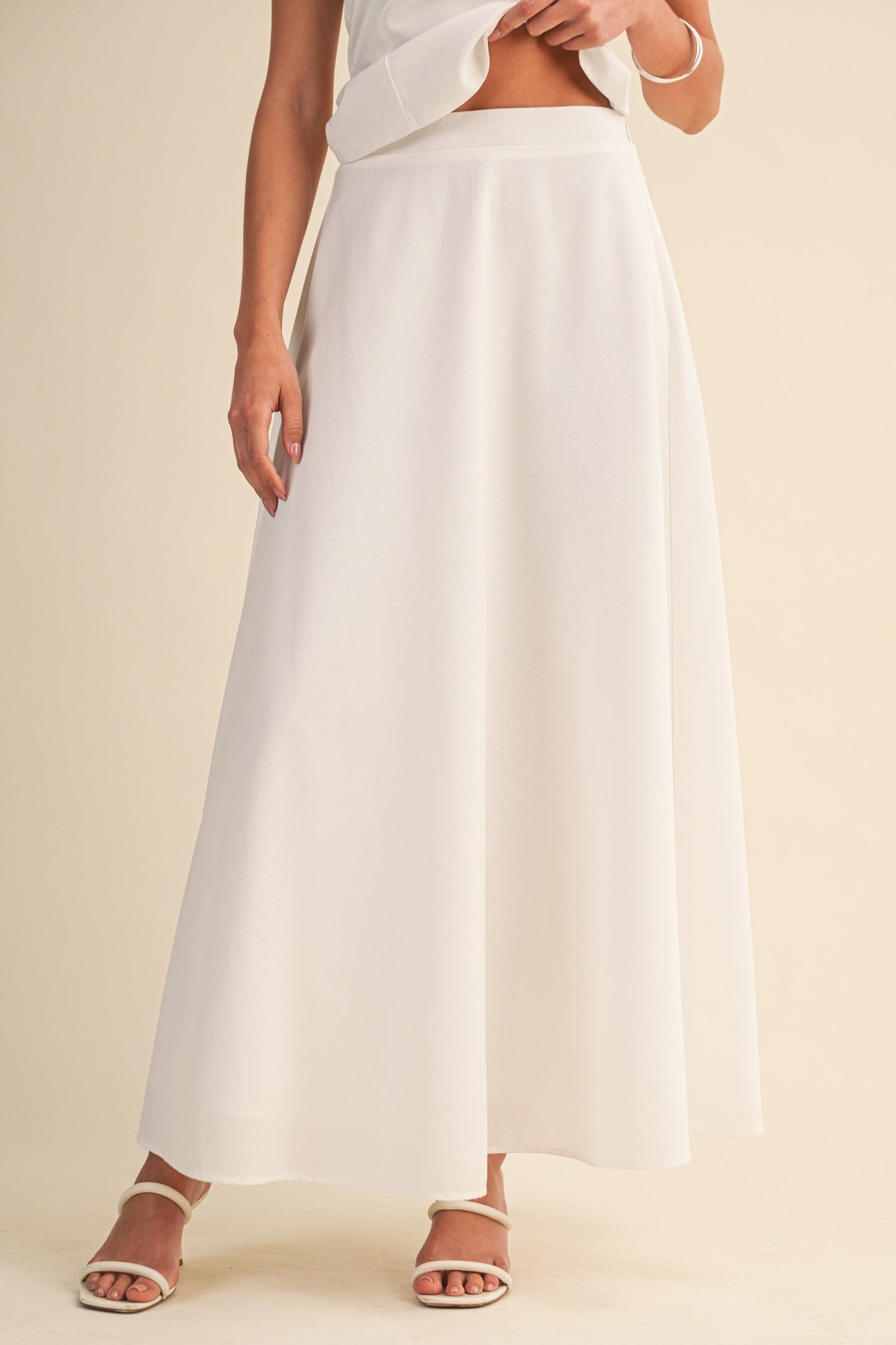 Piper Sleeveless Halter Waist Tie Top And High Waist Maxi Skirt Set White