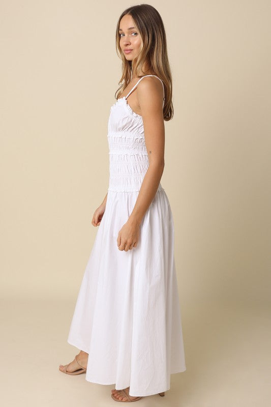 Janine Sleeveless Smocked Maxi Dress White