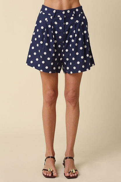 Juniper High Waist Polka Dot Print Shorts Navy