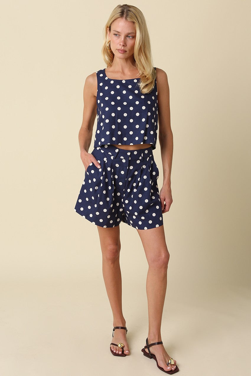 Juniper High Waist Polka Dot Print Shorts Navy