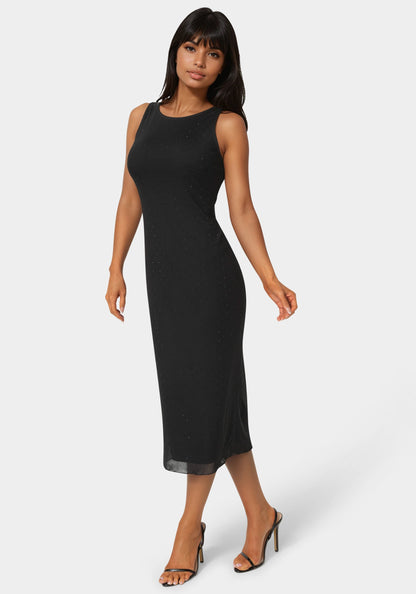 Powermesh Rhinestone Sleeveless Maxi Dress