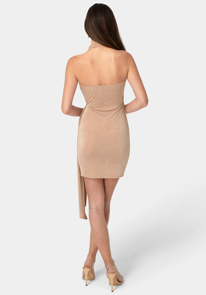 Wrap Halter Cascade Dress