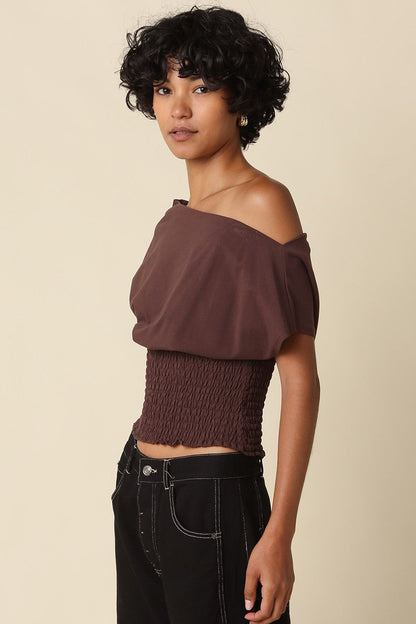 Waitlist 7/20 • Annalise Off The Shoulder Stylish Smocked Top Brown