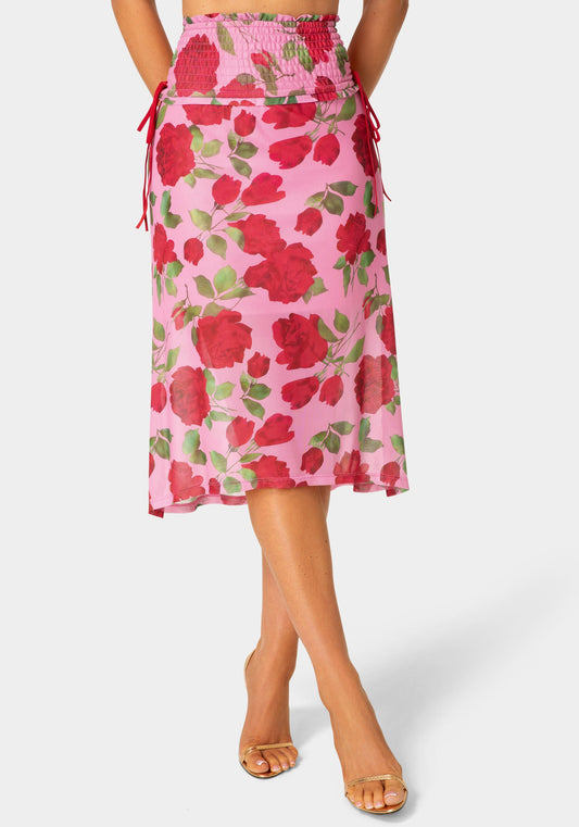 Floral Printed Mesh Maxi Skirt