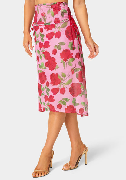 Floral Printed Mesh Maxi Skirt