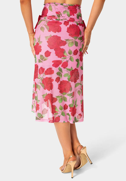 Floral Printed Mesh Maxi Skirt
