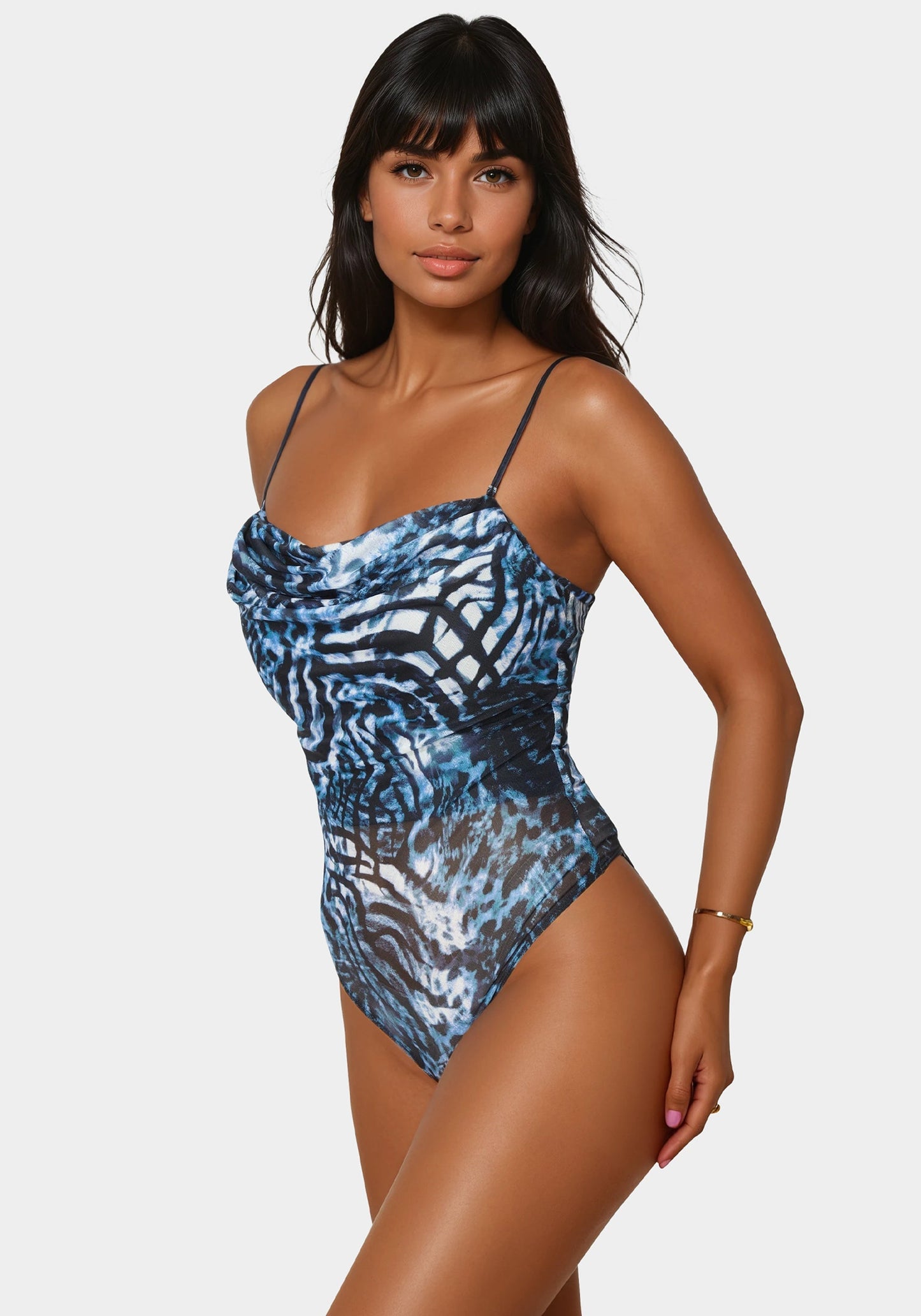 Plunging Neckline Mesh Bodysuit