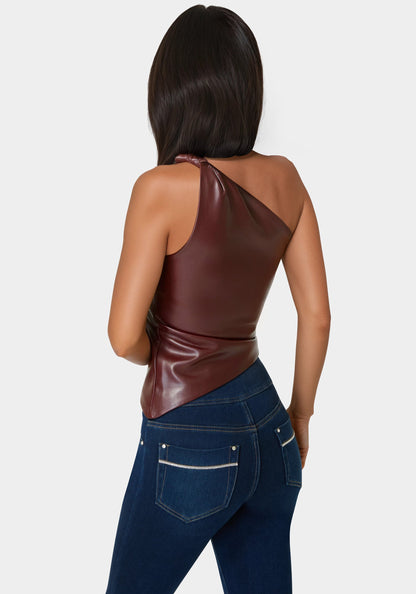 Vegan Leather One Shoulder Top