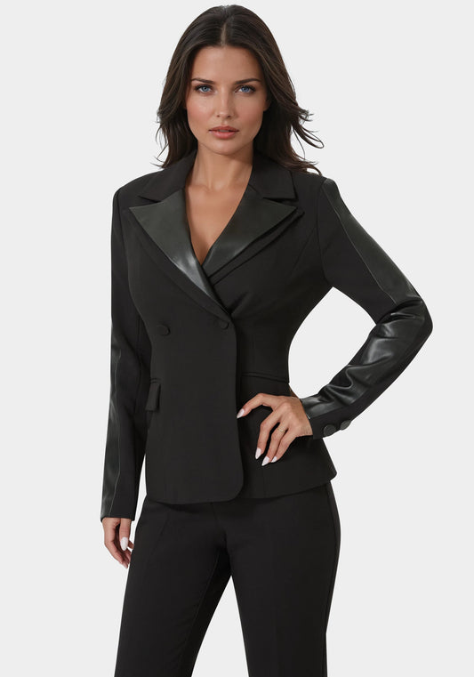 Tailored Vegan Leather Combo Blazer