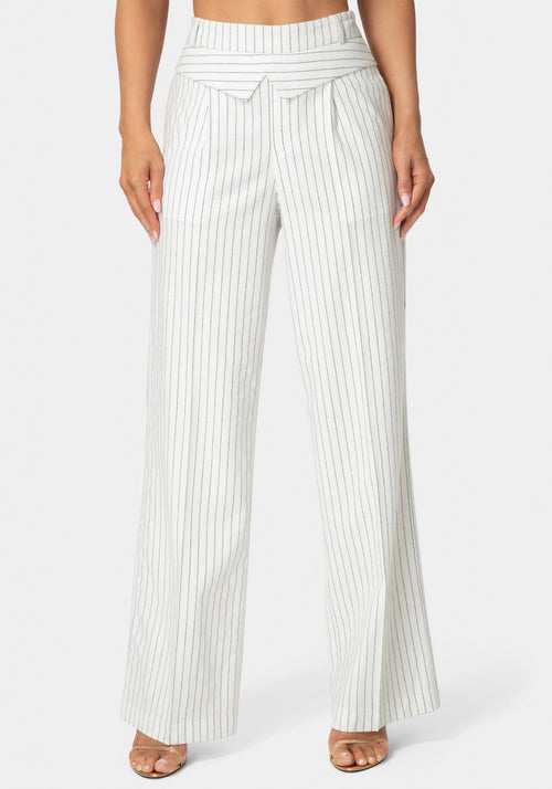 Tailored Pinstripe Straight Wide Leg Pant