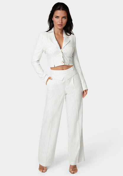 Tailored Pinstripe Straight Wide Leg Pant