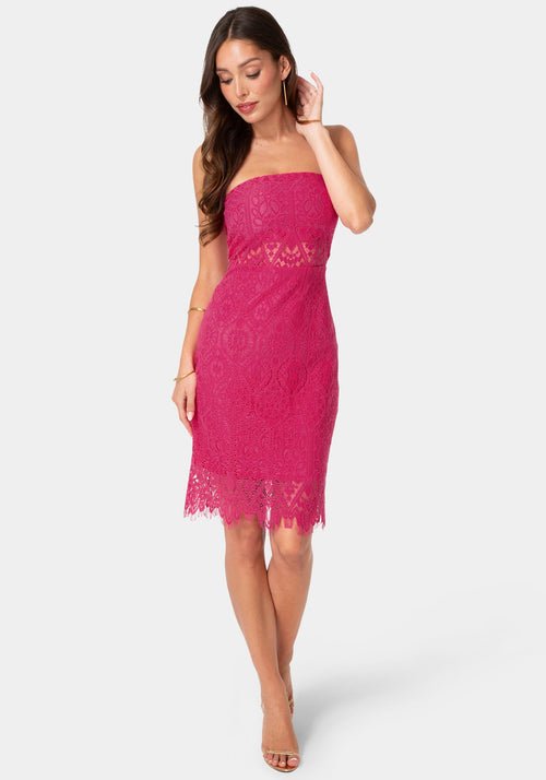 Lace Illusion Strapless Midi Dress