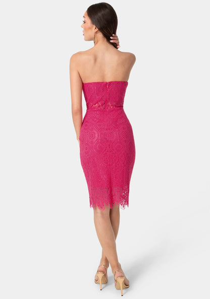 Lace Illusion Strapless Midi Dress