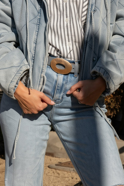Katie Hammered Oval Buckle Belt Blue