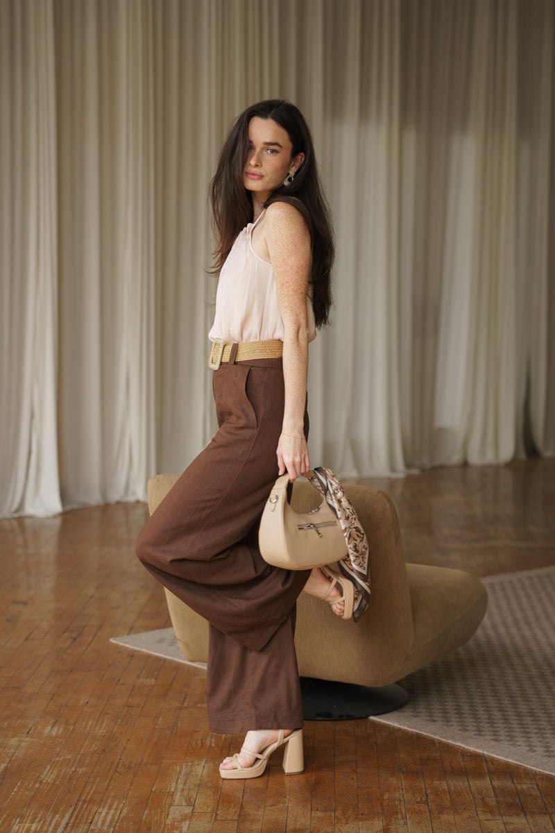Josephine Sleeveless Pleated Top Beige