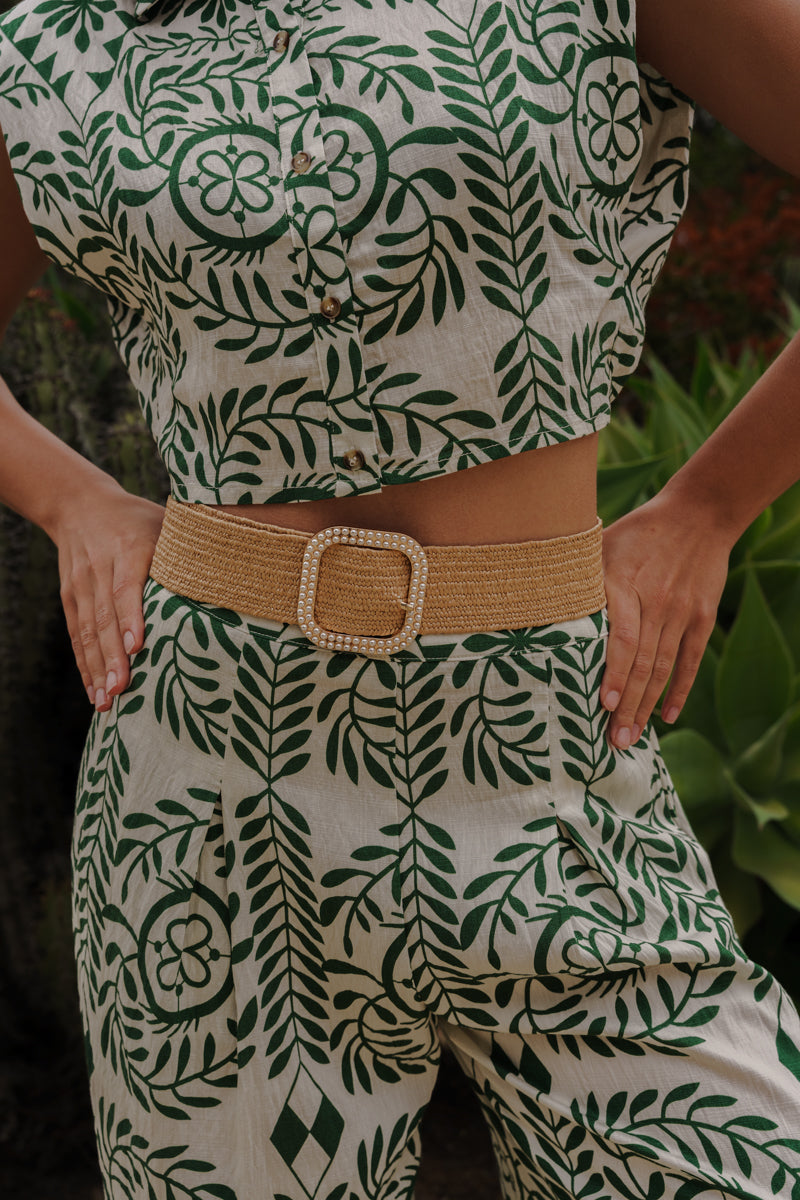 Nyx Large Weaved Faux Pearl Belt Beige
