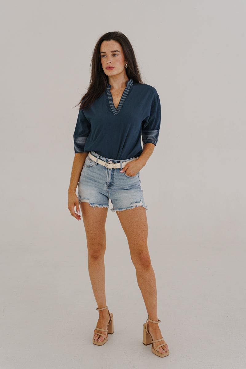 Lioran High Rise Frayed Hem Distressed Denim Shorts Light Wash