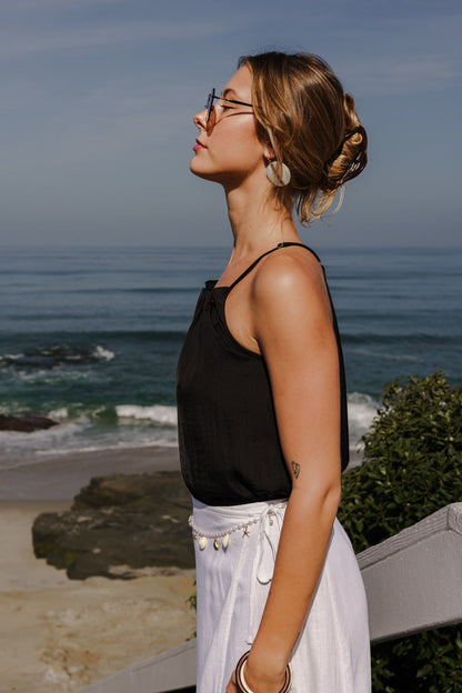 Josephine Sleeveless Pleated Top Black