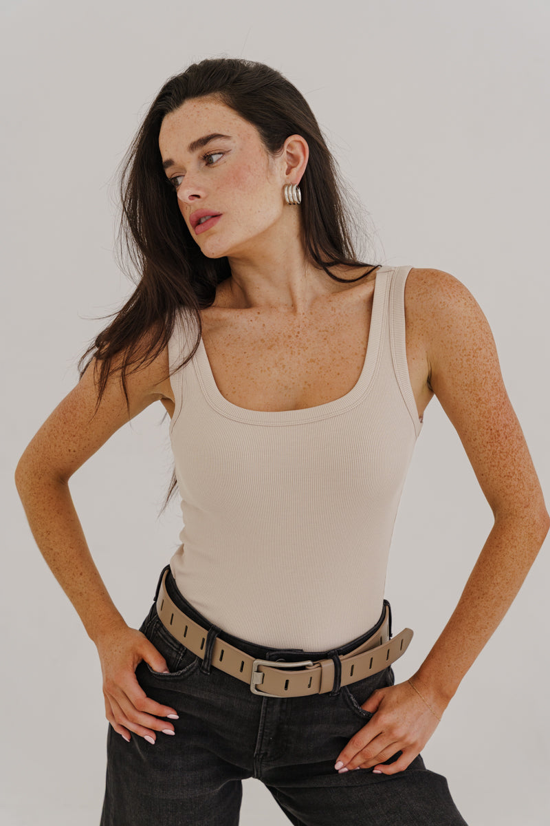 Kathleen Sleeveless Tank Top Taupe
