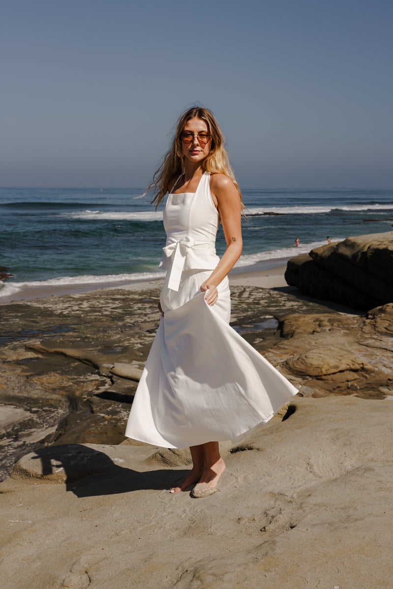 Piper Sleeveless Halter Waist Tie Top And High Waist Maxi Skirt Set White