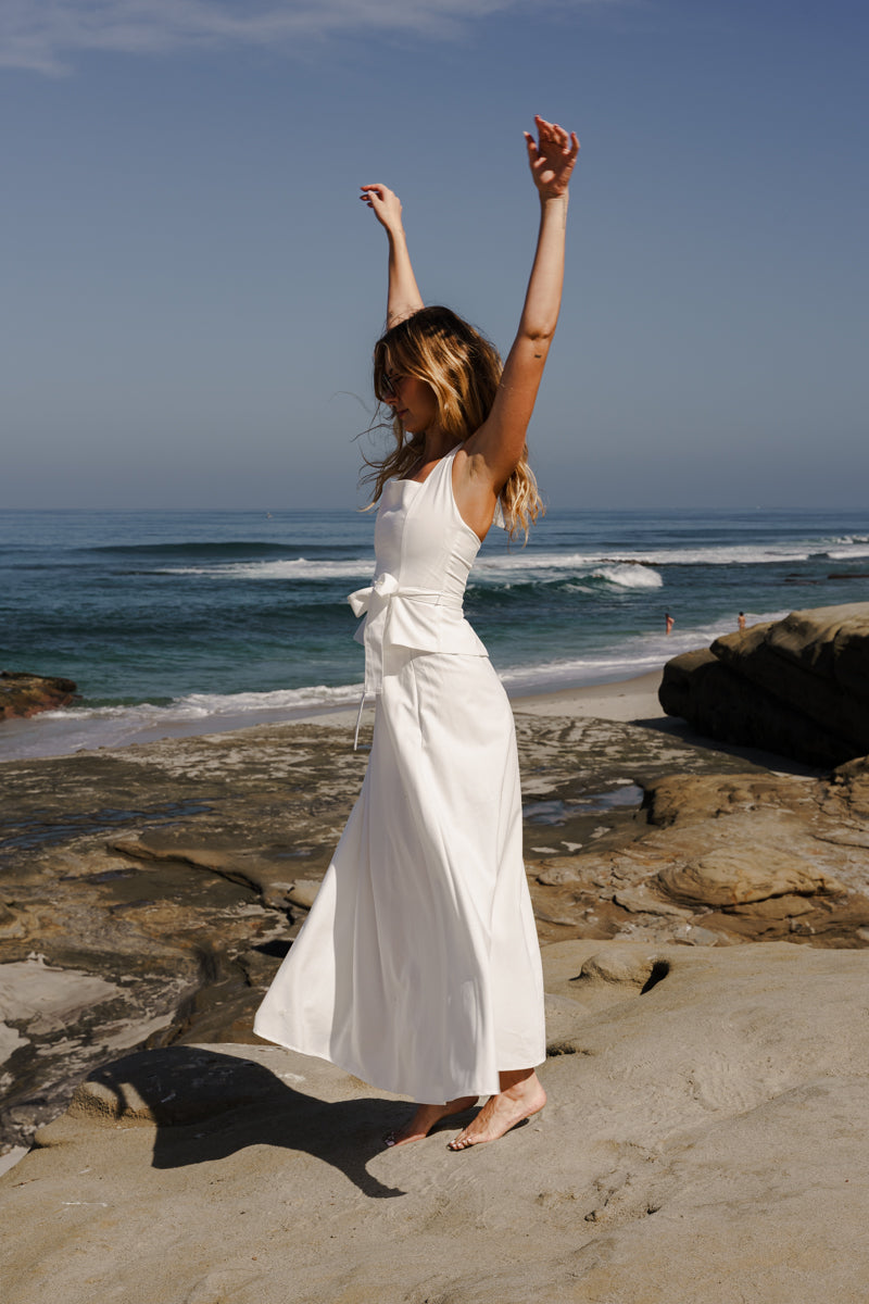 Piper Sleeveless Halter Waist Tie Top And High Waist Maxi Skirt Set White