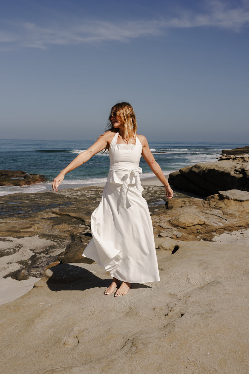 Piper Sleeveless Halter Waist Tie Top And High Waist Maxi Skirt Set White