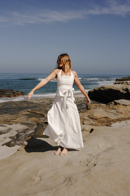 Piper Sleeveless Halter Waist Tie Top And High Waist Maxi Skirt Set White