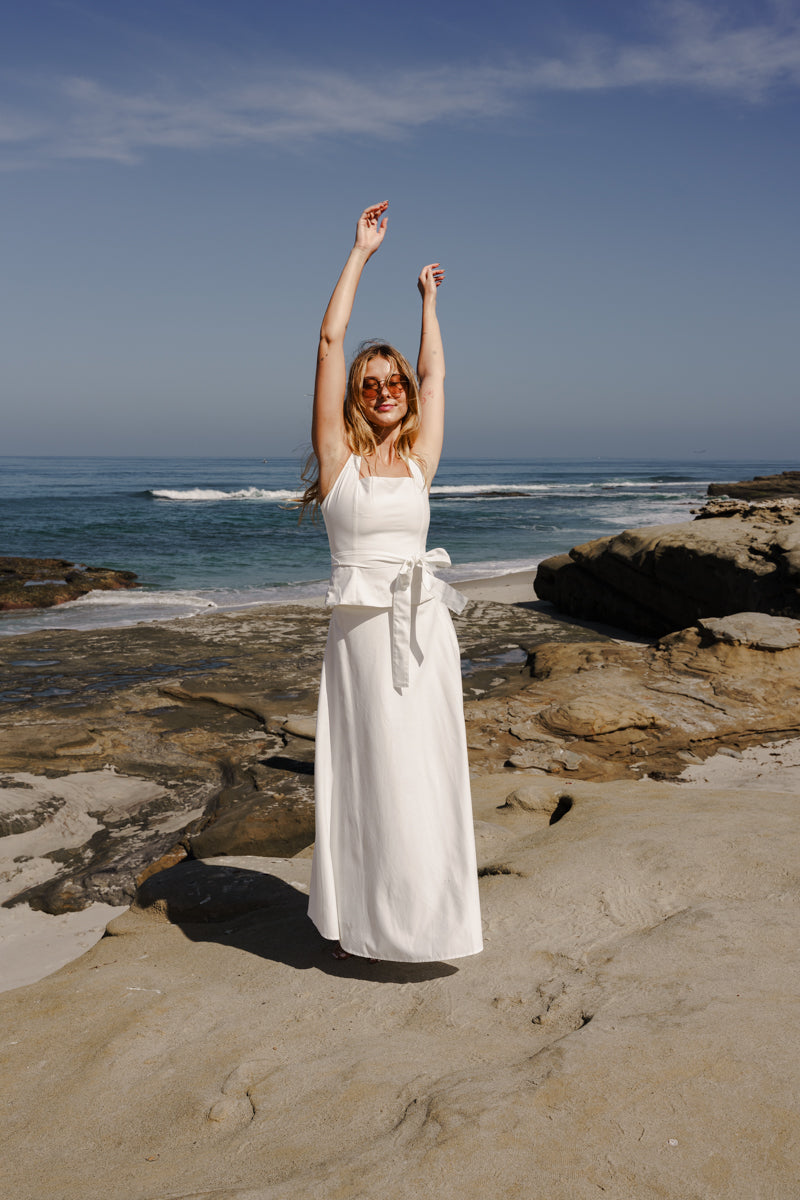 Piper Sleeveless Halter Waist Tie Top And High Waist Maxi Skirt Set White